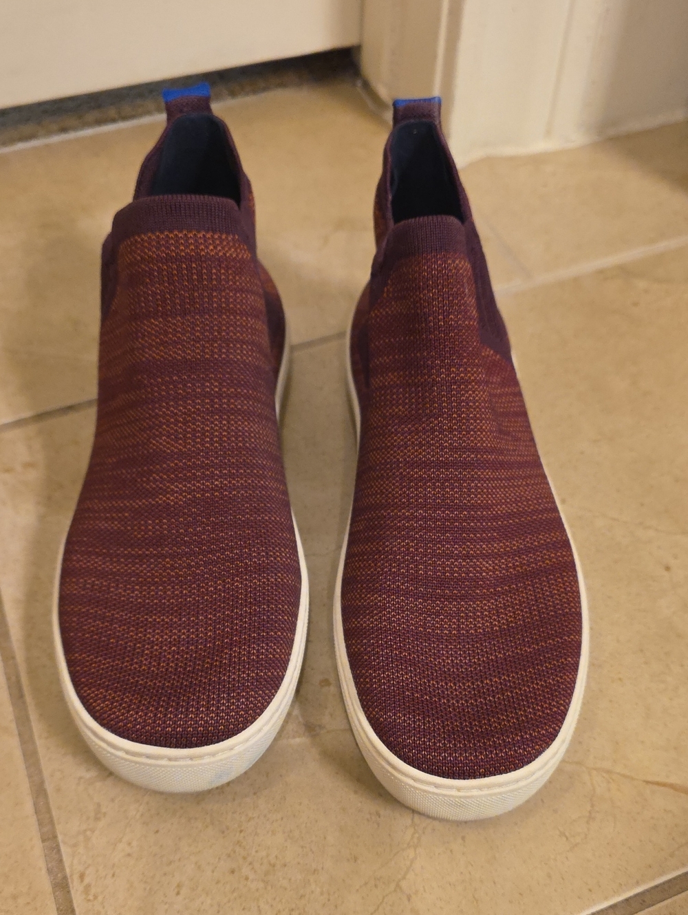 Rothy's Knit Slip-On Ankle Booties in Plum with White Sole